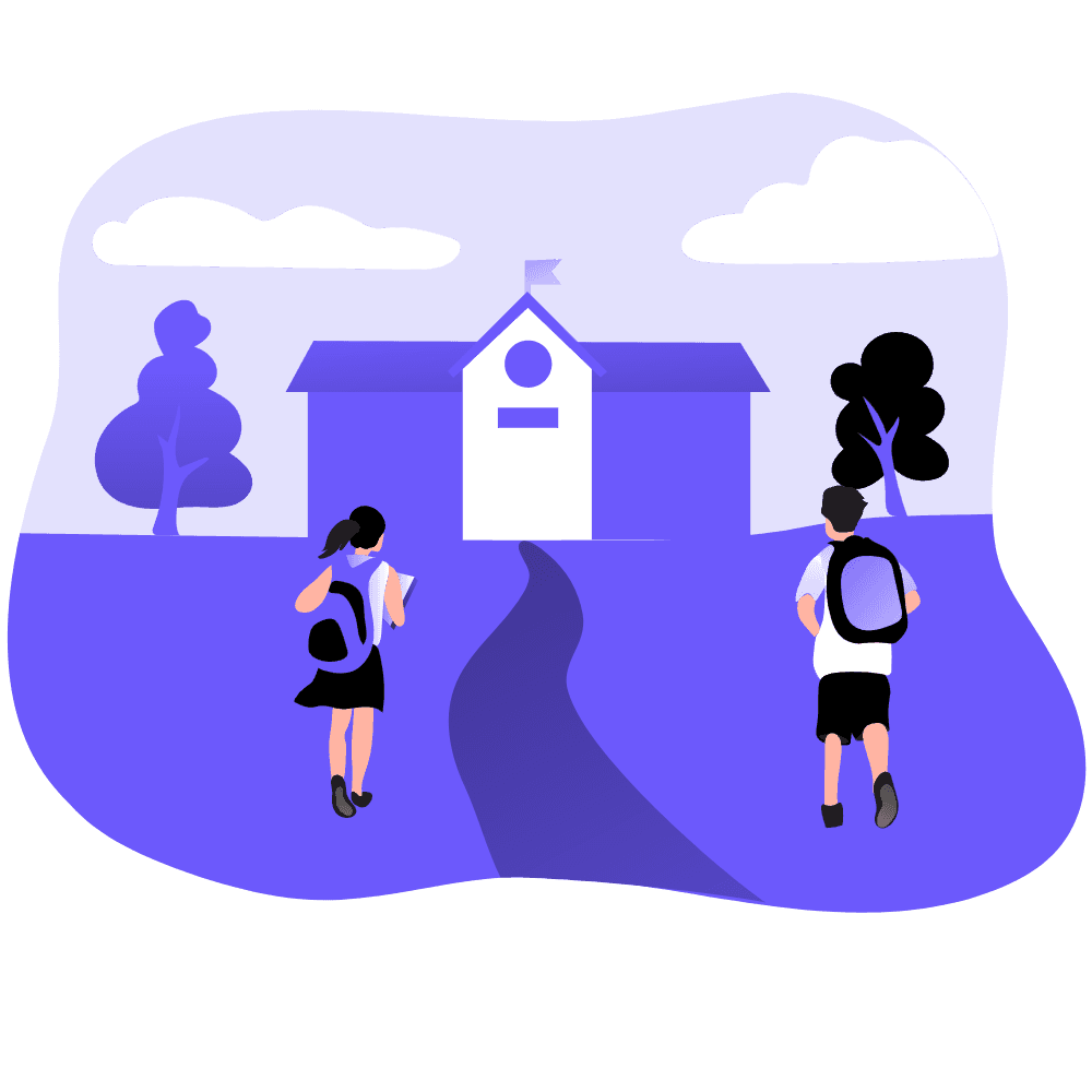 Students walking towards school, representing trust placed in institutions